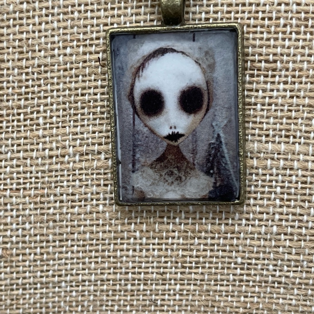 Handcrafted of a kind fun Spooky women image Cabochon Resin necklace. NWOT